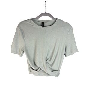 H&M Divided Sage Green Ribbed Twist Front Crop Top Short Sleeve Tee Womens Small